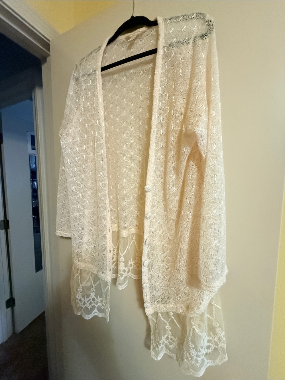 Krazy Kat Lace Open-Front Cardigan in Ivory